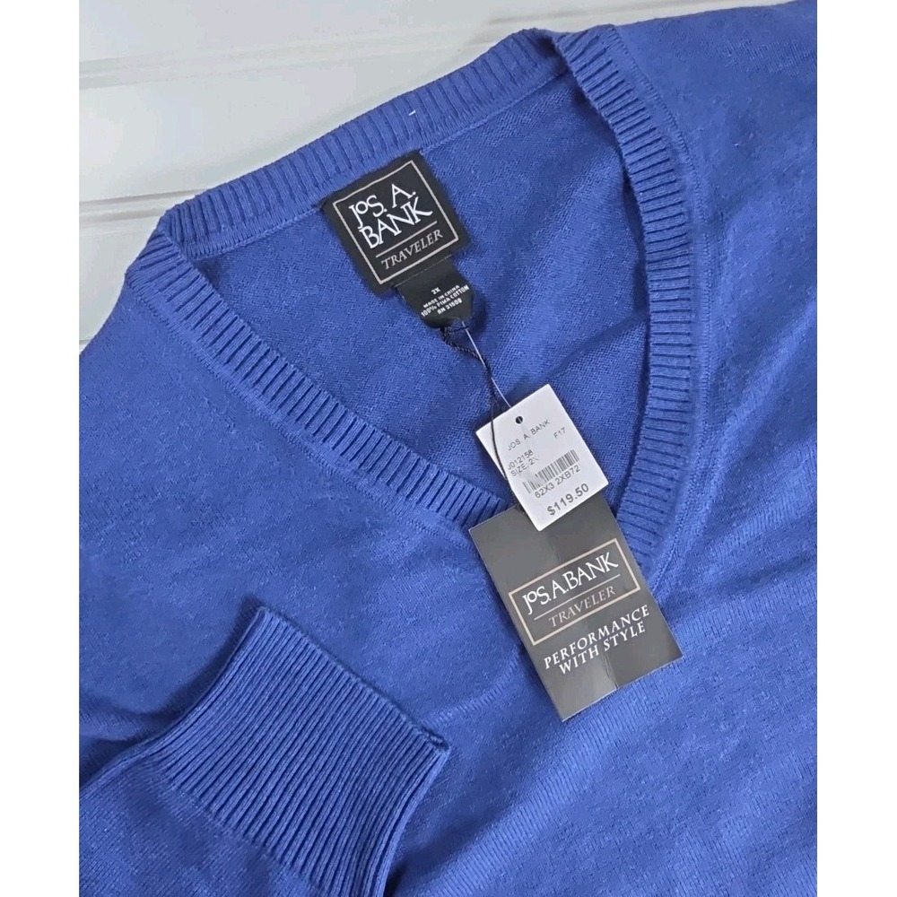 JOS A BANK MEN'S 2XL TRAVELER Sweater Blue V Neck Pima Cotton PREPPY NWT